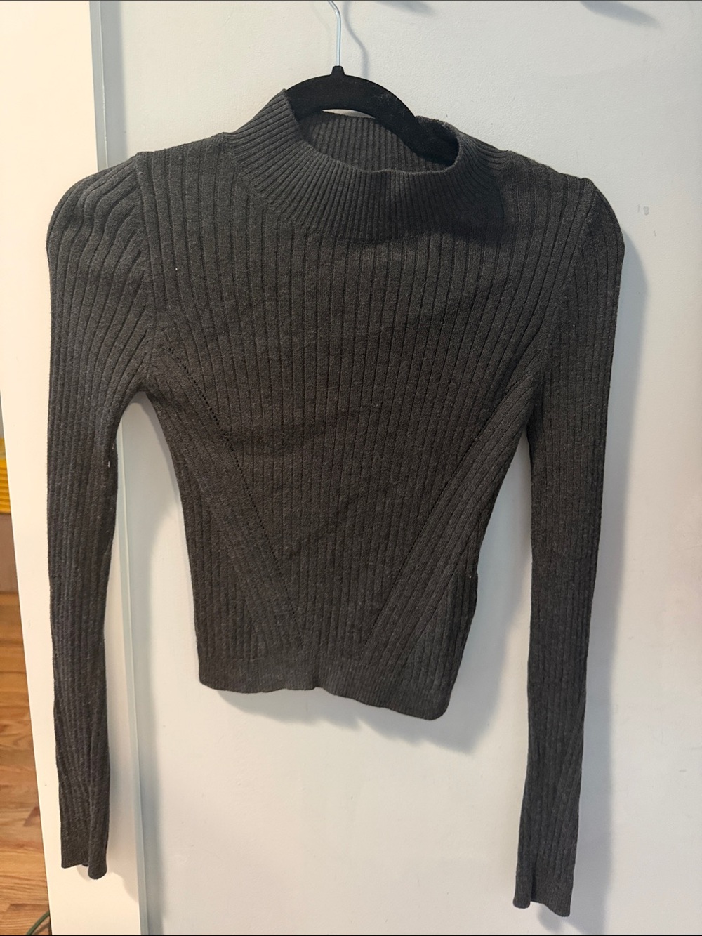 Topshop Charcoal Ribbed Mock Neck Sweater Top